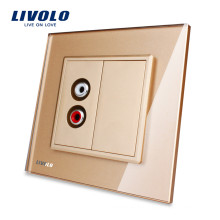Livolo EU Standard Gold Crystal Glass Panel 1 Gang Audio Socket Outlet VL-C791AD-13